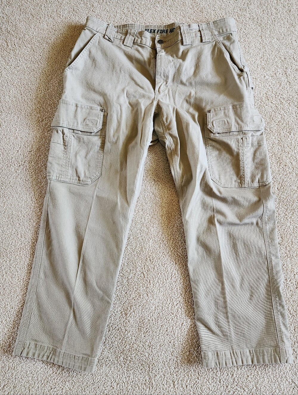 Duluth Trading Co Tan Flex Fire Hose Relaxed Fit Cargo Work Pants - 38x30